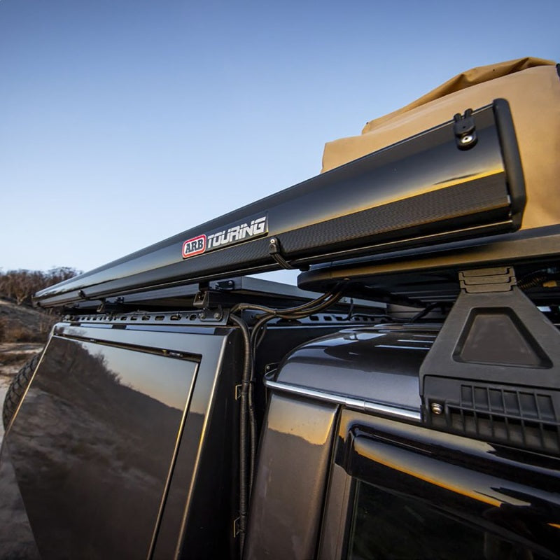 ARB Aluminum Awning, Black Frame, 8.2FT x 8.2FT, Installed with LED Light Strip