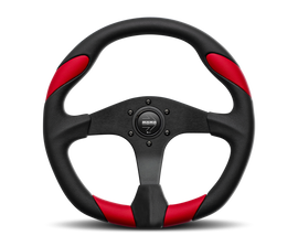 Momo Quark Steering Wheel 350 mm - Black Poly/Black Spokes/Red Inserts
